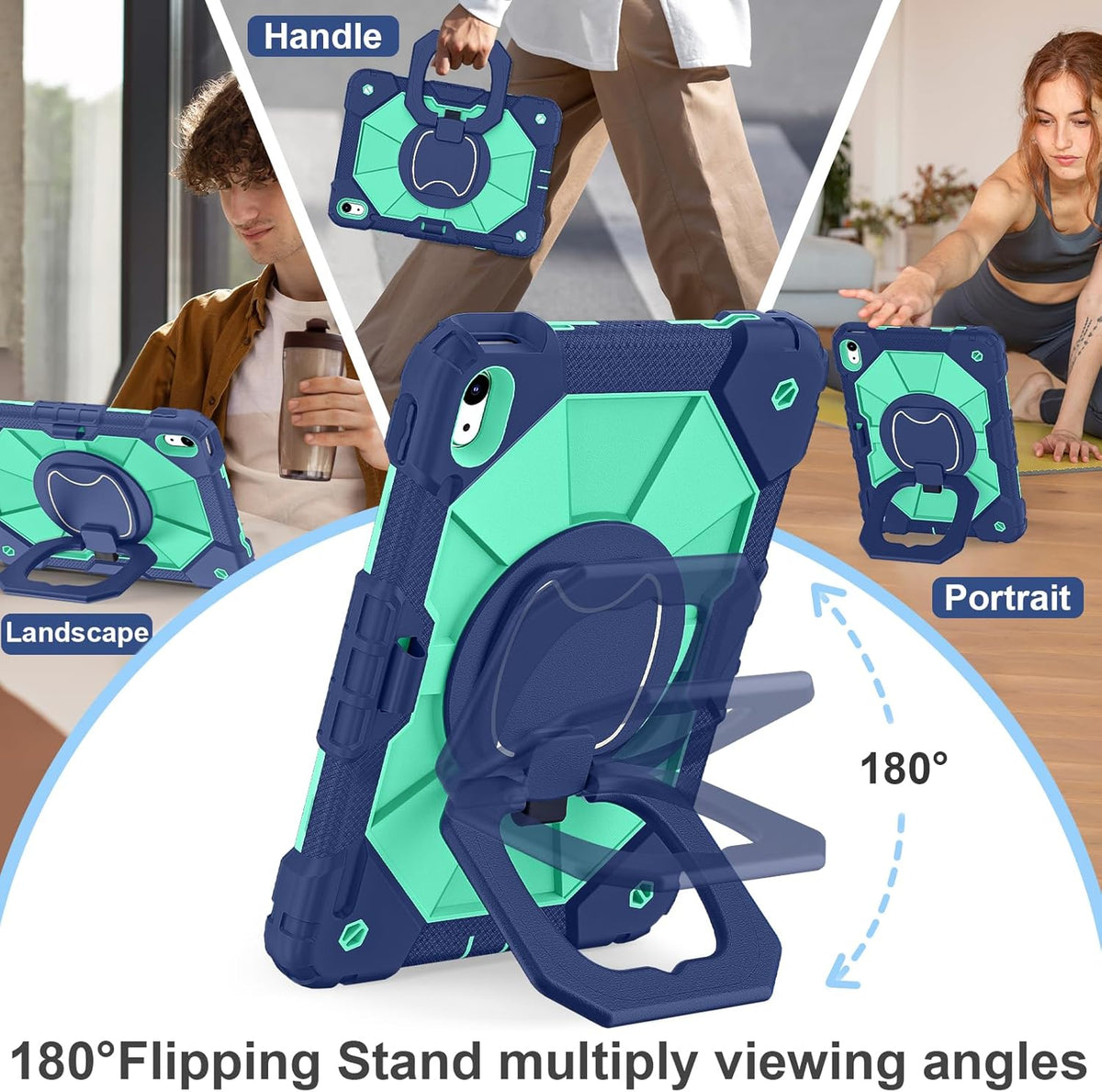 Case for iPad (A16) 11th Generation 11 Inch (2025), iPad 10th Generation Case 10.9 Inch (2022), Shockproof Cover with 360° Rotating Stand Screen Protector Pen Holder Shoulder Strap, Navy Mint