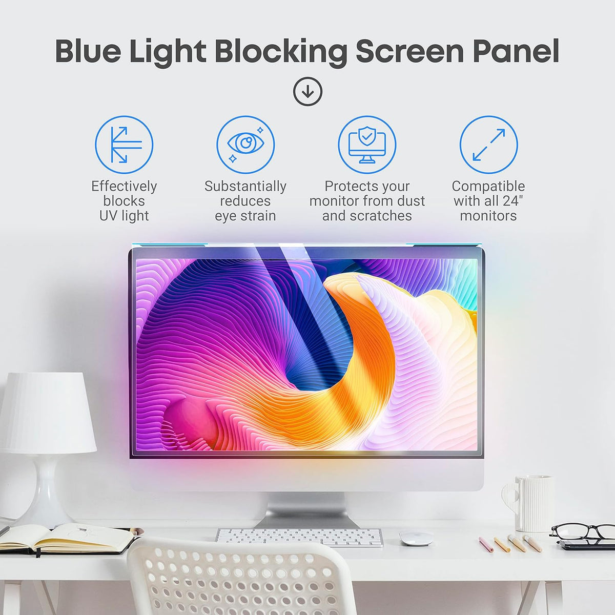 VINTEZ Blue Light Screen Protector for 24 Inch Computer Monitor and Laptop – Anti-UV Blue Light Blocking Film for Desktop PC, Eye Protection Filter, 21.2" x 12.6", 1 Pack