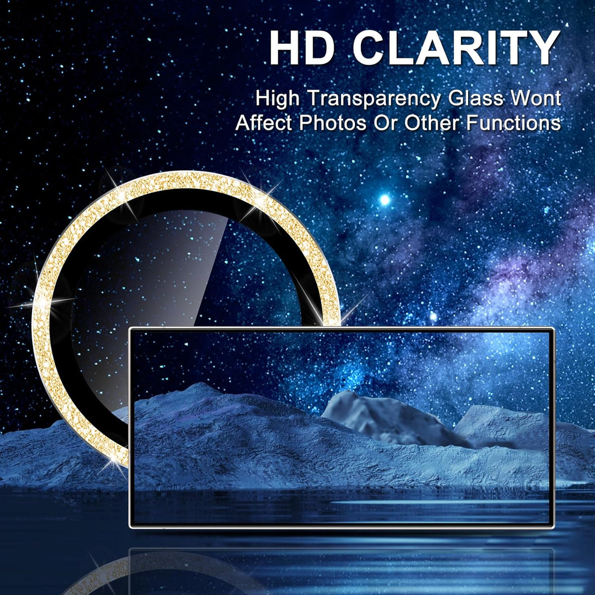 for Samsung Galaxy S25 Ultra Camera Lens Protector, Individual Metal Ring Tempered Glass Lens Cover, [Strong Adsorption] Scratch Resistant Ultra-Thin HD Clear Lens Cover, 1 Set-Gold Sparkly