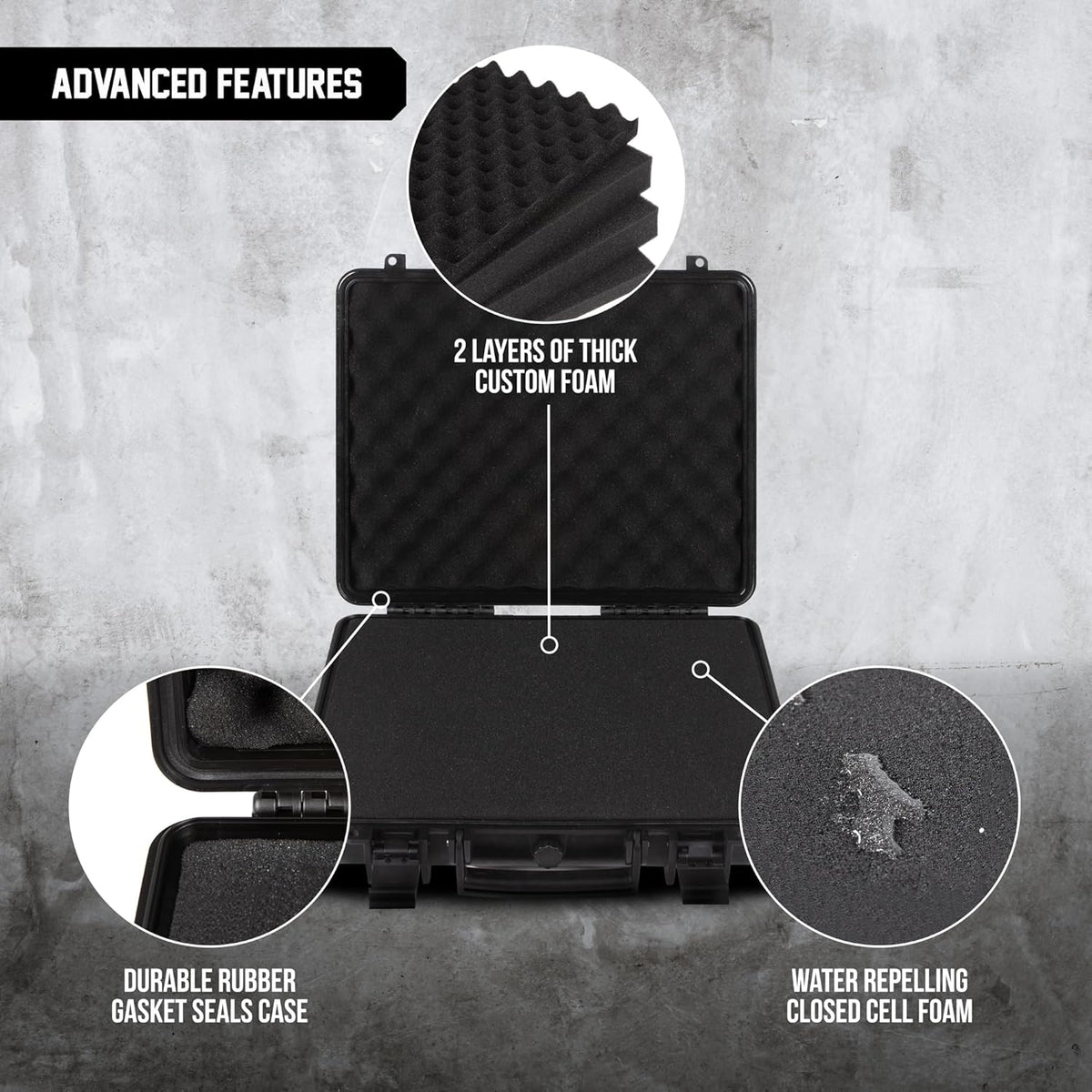 All Weather Hard Case 16 x 14 x 4” - TSA Approved Hard Shell Travel Case with Customizable Foam for Laptops, Electronics, Guns, Pistols and Other Gear