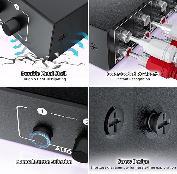 4-Way RCA L/R & 3.5mm Stereo Audio Splitter 1 in 4 Out