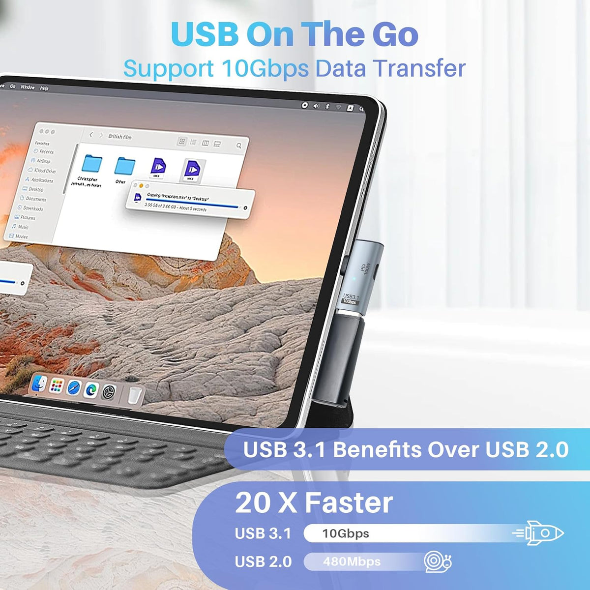 2-in-1 USB C 3.1 to USB 3.0 10Gbps Adapter with 100W Charging Port, USB Female to USB Type-C Male OTG (On The Go) Data Transfer Converter for iPhone 16/15 Series, MacBook, iPad and More Type C Devices