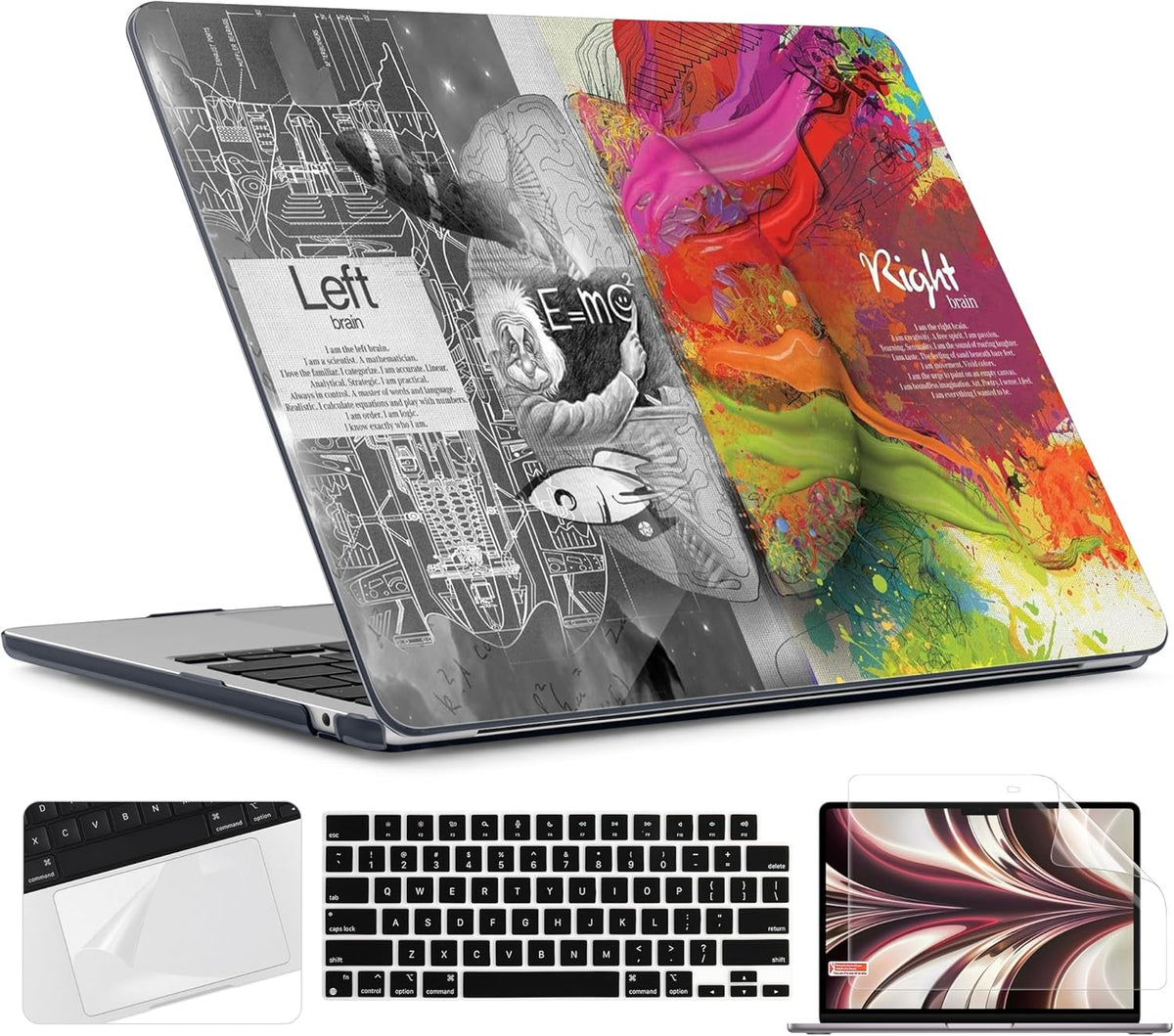 TWOLSKOO for M4 MacBook Air 13.6 inch Case 2025-2022 Release M4 A3240 M3 A3113 M2 A2681, Plastic Hard Shell & Screen Protector & Keyboard Cover & Trackpad Film, Creative Brain