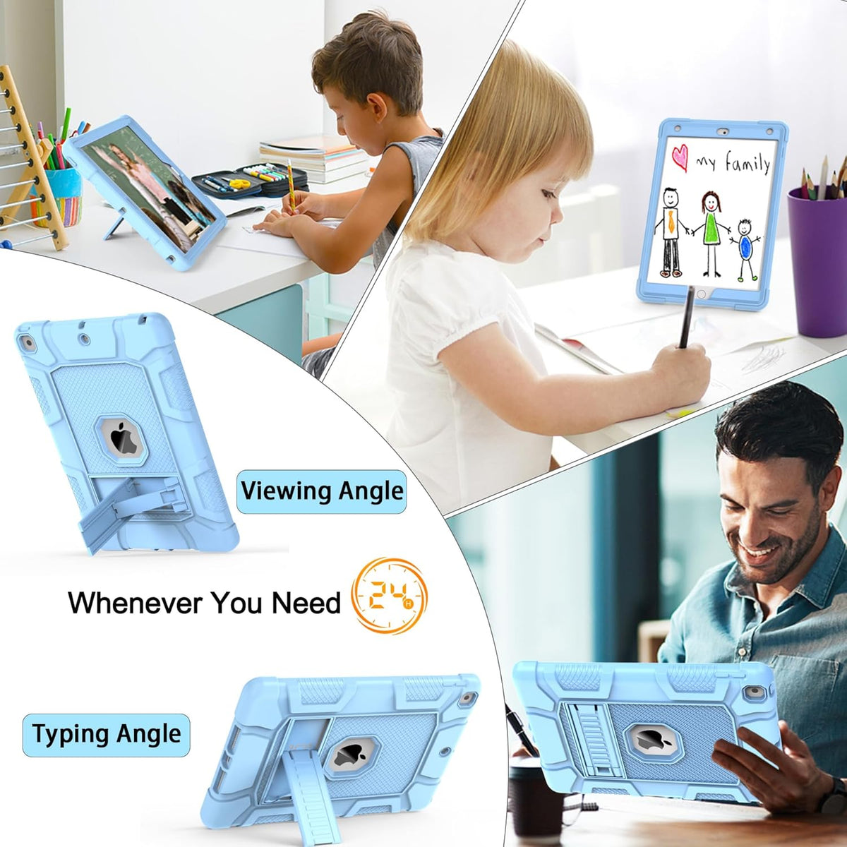 Rantice Case Compatible with iPad 9th Generation Case, iPad 8th Generation, iPad 7th Generation, Hybrid Shockproof Rugged Drop Protective Case with Kickstand for iPad 10.2'' (babybule), LightBlue