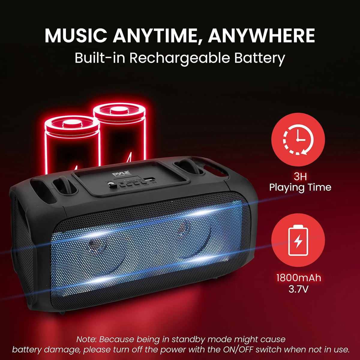 Pyle Wireless Portable Bluetooth Boombox Speaker - 120W Rechargeable Boom Box Speaker Portable Barrel Loud Stereo System - Flashing LED, FM Radio/Aux/MP3/USB Flash Drive/Micro SD, & 1/4" PPHP42B,Black