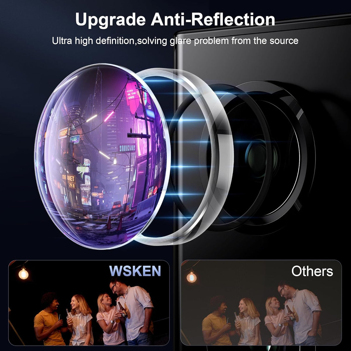 WSKEN for Samsung Galaxy S24 Ultra Camera Lens Protector, Ultra Thin Scratch Resistant 9H Tempered Glass with Aluminum Metal Circle Camera Screen Protector Cover Accessories, Clear