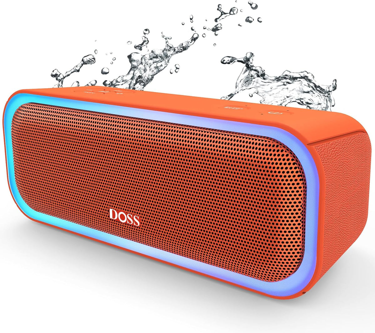 DOSS SoundBox Pro Bluetooth Speaker with 20W Stereo Sound, Active Extra Bass, IPX6 Waterproof, TWS Pairing, Multi-Colors Lights, 20H Playtime, Portable for Beach, Outdoor-Orange