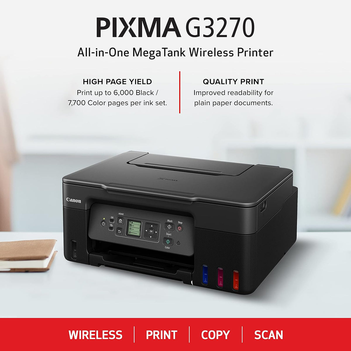 Canon MegaTank G3270 All-in-One Wireless Inkjet Printer. for Home Use, Print, Scan and Copy