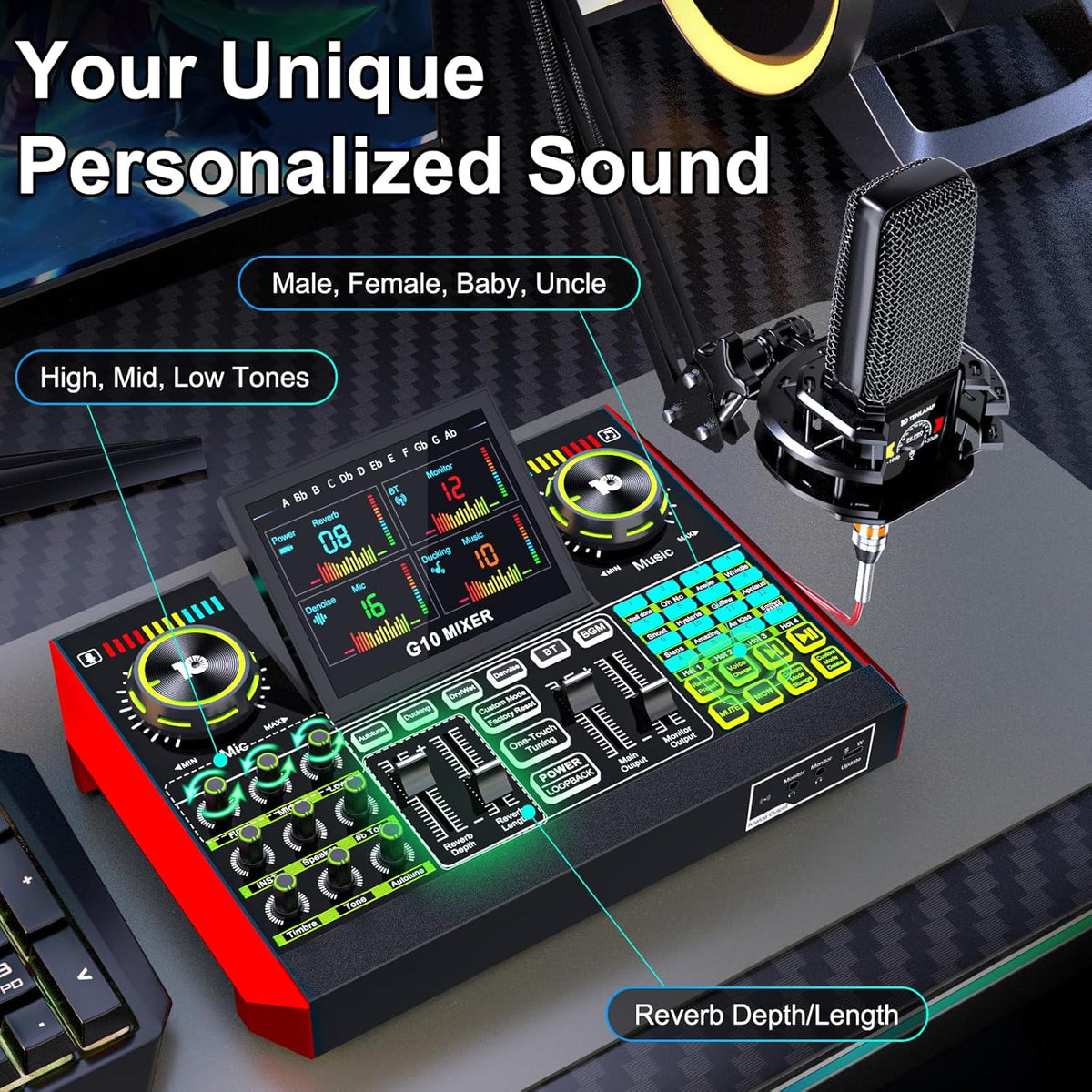 Podcast Equipment Bundle with 3.5mm Condenser Microphone for Pc/Phone Live Streaming Singing Gaming, Podcast Microphone Bundle with Live Sound Card Audio Mixer,Voice Changer, Denoise,DJ Sets