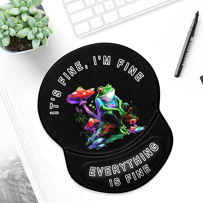 ITNRSIIET Ergonomic Mouse Pad with Gel Wrist Support Small Wrist Rest Smooth Surface Non-Slip PU Base Comfortable Office Supplies Pain Relief, 8.7 x 7.2 inches, Unhappy Frog