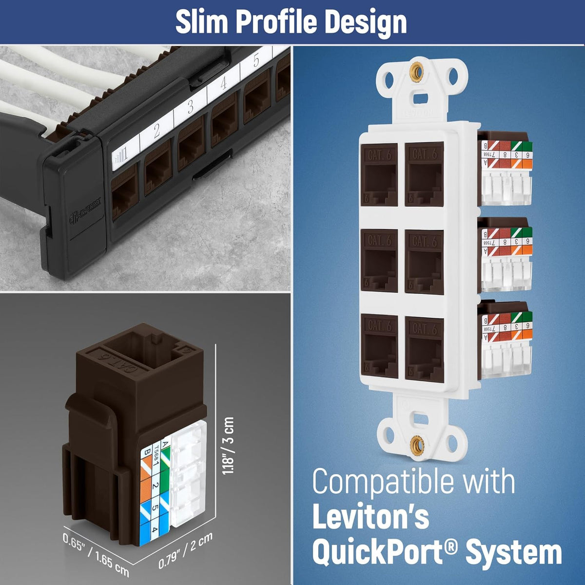 Everest 90° Angled RJ45 Cat6 Keystone Jacks 50-Pack in Brown - Slim Profile Female RJ45 Connectors - Cat 6 Keystone Jack - Compatible with 90° Angled Speed Termination Tool - easyJACK (B094WB91H3)
