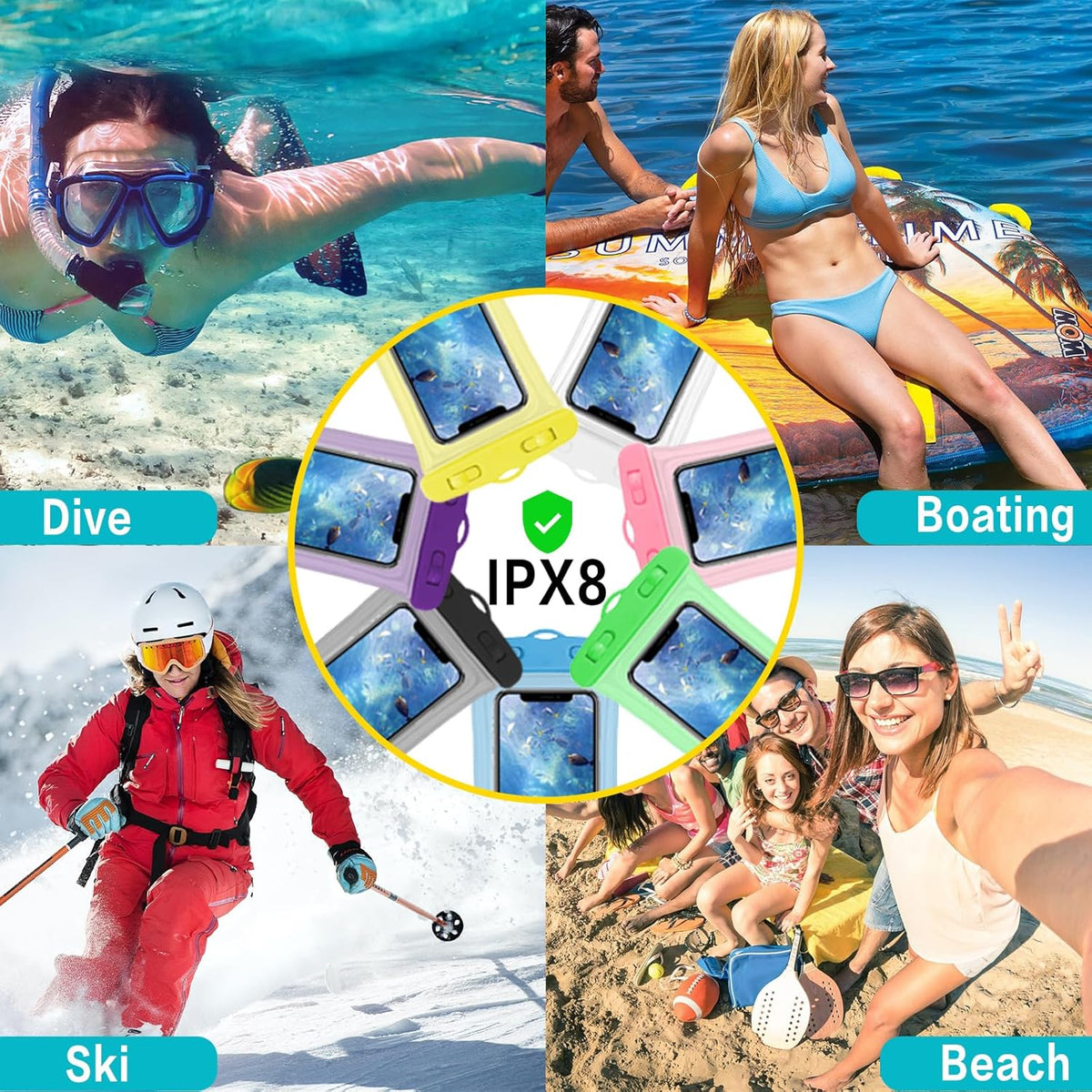 7 Pcs Waterproof Phone Pouch, Universal IPX8 Floating Waterproof Cell Phone Case Dry Bag, Compatible with Most Cell Phone on Market, Waterproof Phone Protector for Beach Swimming