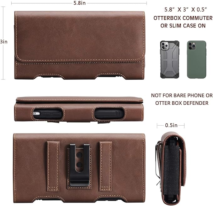 BECPLT for iPhone 13 Mini iPhone 12 Mini SE 2020 Holster Case, Leather Holster Pouch Loops Carrying Case with ID Card Holder for Galaxy S10e Apple iPhone 12 Mini 8 7 6s 6 (Fit w/Thin Case on) (Brown)
