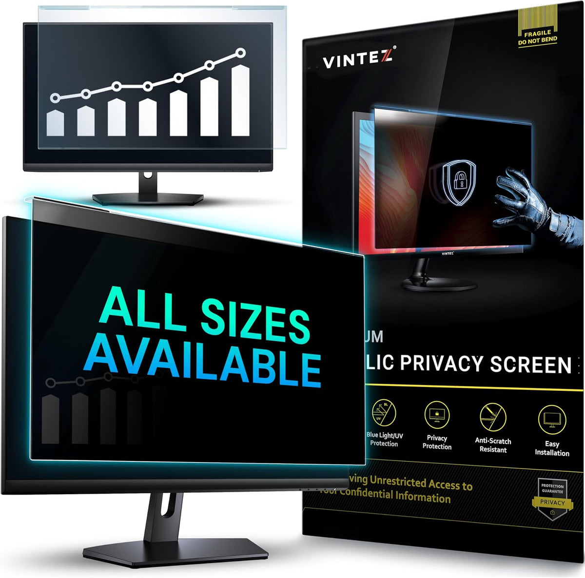 Acrylic 23 Inch Computer Privacy Screen Filter for Widescreen Computer Monitors - 20.6" x 12" (524 x 306mm) - Monitor Frame Hanging Type