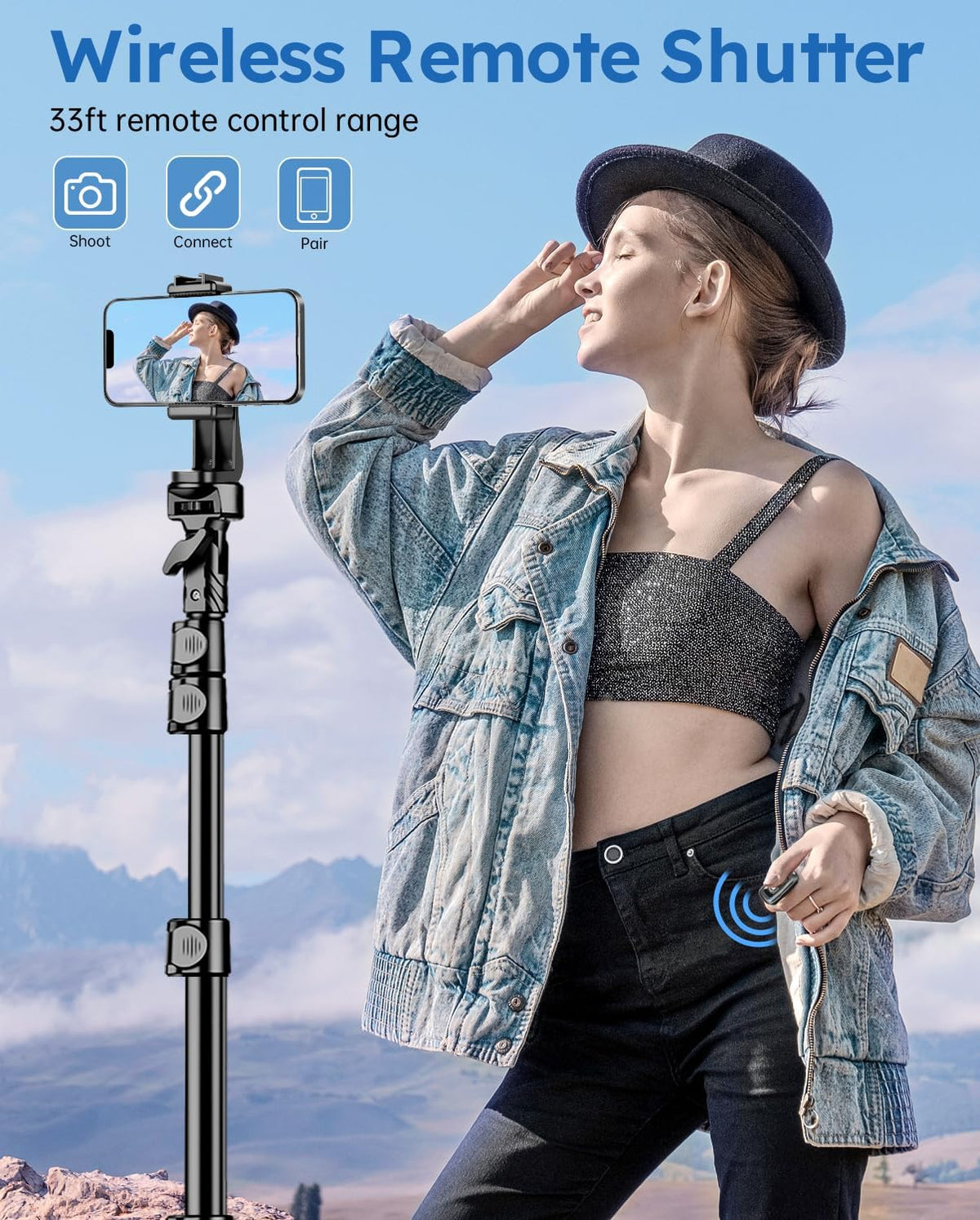 Phone Tripod, 72" Camera Stand Tripod with Remote and Phone Holder, Stable & Adjustable Tall, Suit for iPhone/Digital Camera