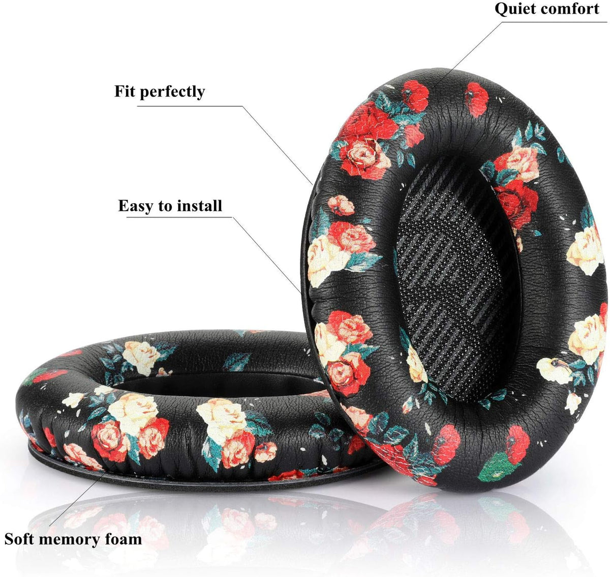 Headphones Replacement Ear Pads,Compatible for Bose Quietcomfort QC15 QC25 QC35 35 ii-(Black Floral)