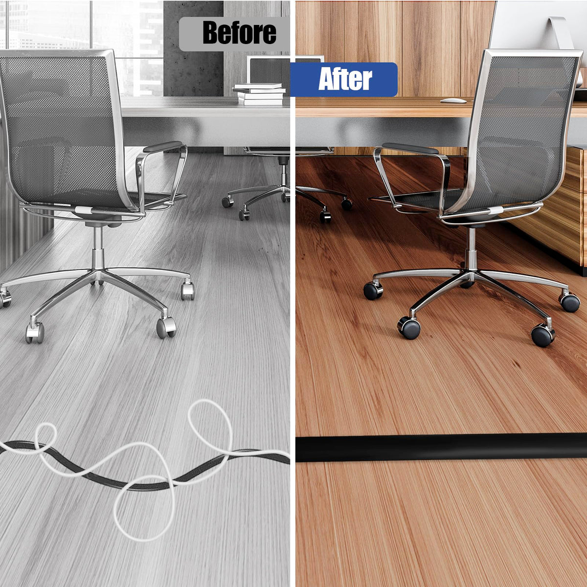 Floor Cord Cover Self Adhesive Cord Hider,10FT Cable Management, Extension Strip Protector for Wires, Prevent Cable Trips for Offices, Gyms, Exhibitions Cavity:0.3"(W) x 0.28"(H) Black