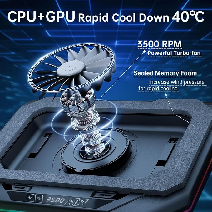 Cooling Pad for Msi CreatorPro Series CreatorPro X17 HX Gaming Laptop Cooler with Powerful Turbo Cooling Fan Can Fast Cooling CPU+GPU 40°CVariable Speed6 RGB Light 3 USB-A