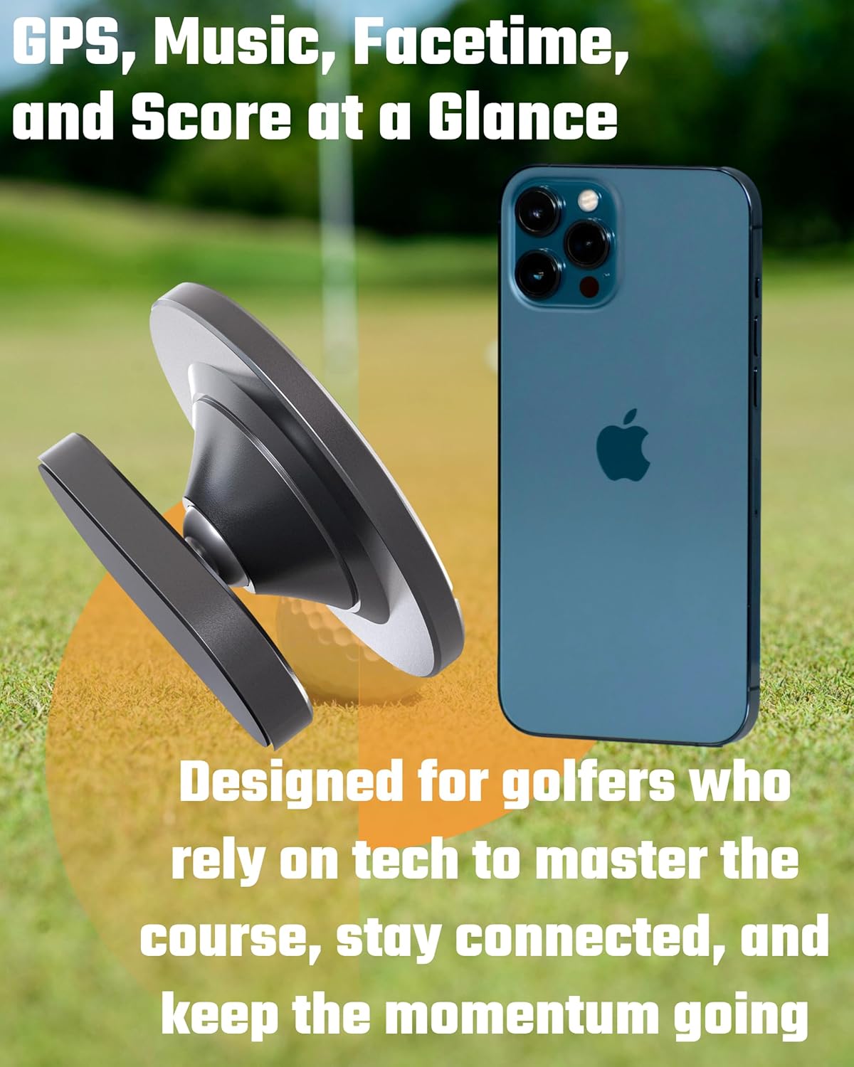 Alloy Magnetic Golf Cart Phone Holder for iPhone MagSafe & Android Compatible with Club Car, Icon, Yamaha, EZGO Golf Cart Accessories