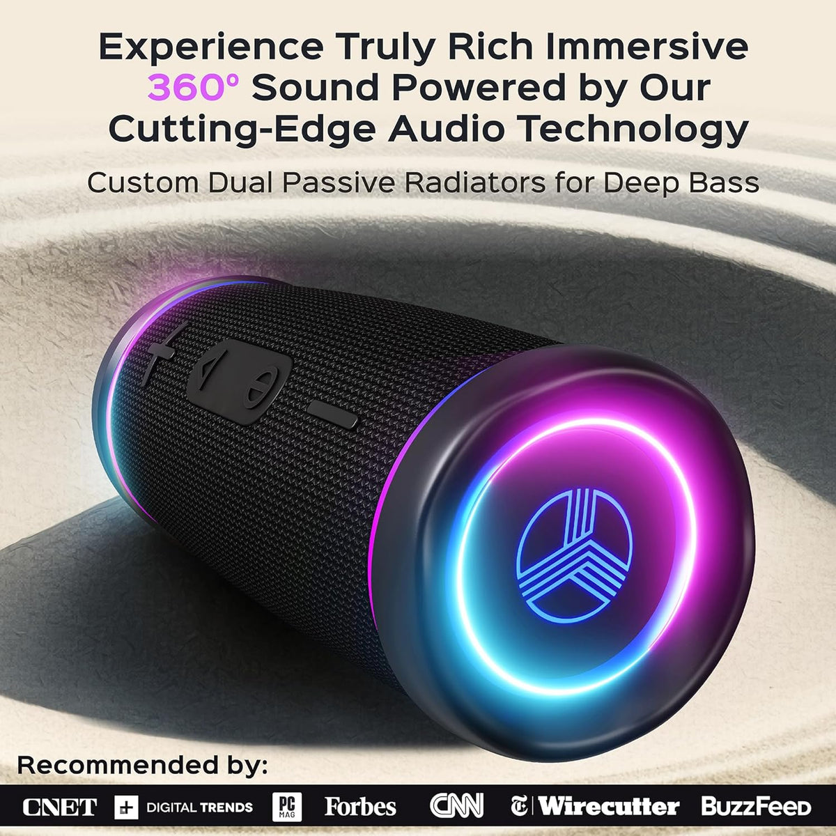 TREBLAB HD77 Bluetooth Speaker - Powerful 360° Sound with Impactful Bass, 30W Portable Wireless Audio, 20H Battery, IPX7 Waterproof, TWS Stereo, Shockproof Design for Outdoor, Beach, Pool, Jobsite