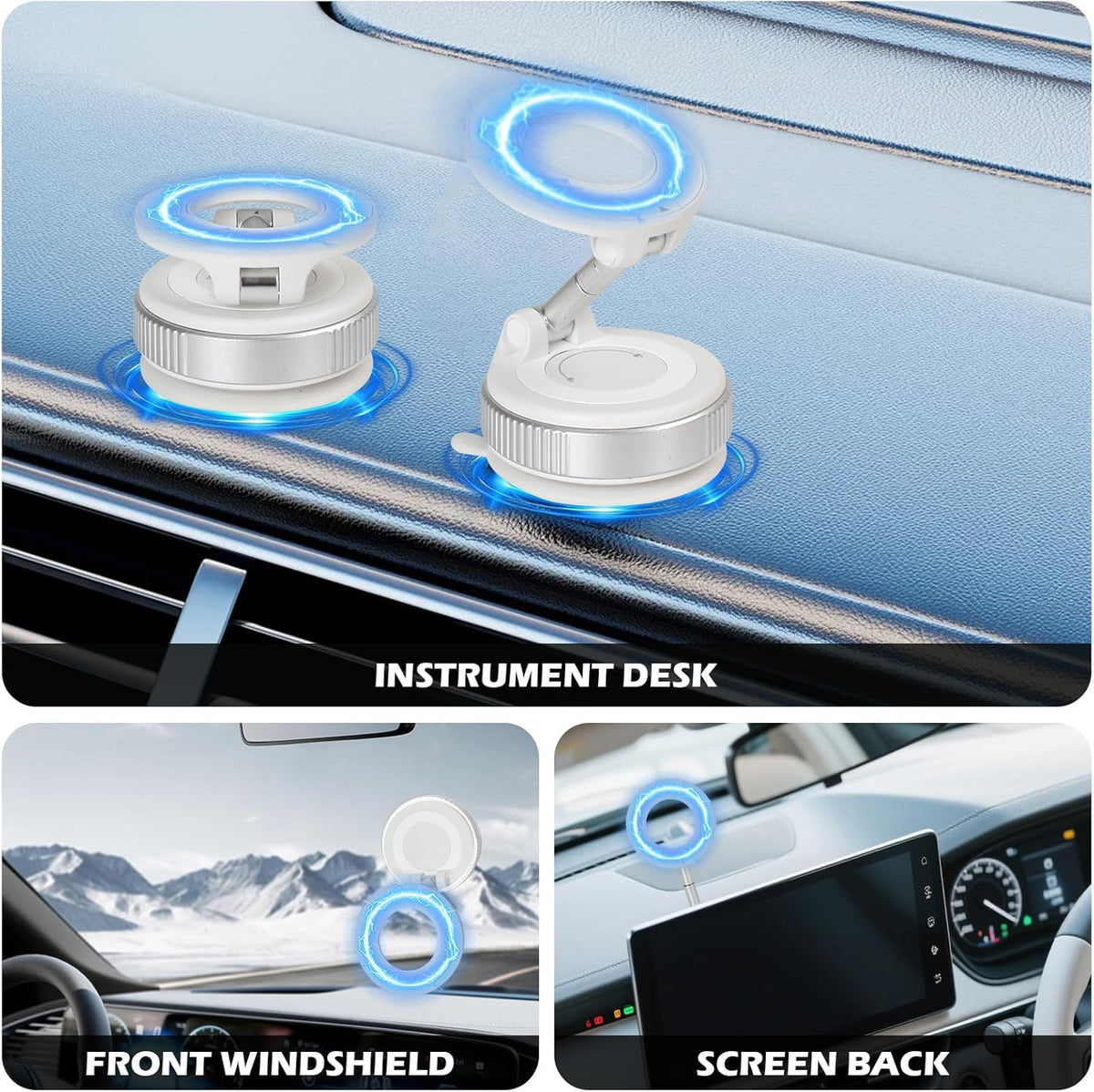 2025 Premium 360° Magnetic Car Phone Mount - Ultra-Strong Vacuum Suction for iPhone 16 Pro Max/Android - Foldable Adjustable Holder for Car/Truck/Gym/Home - Secure No-Slip Design (White)