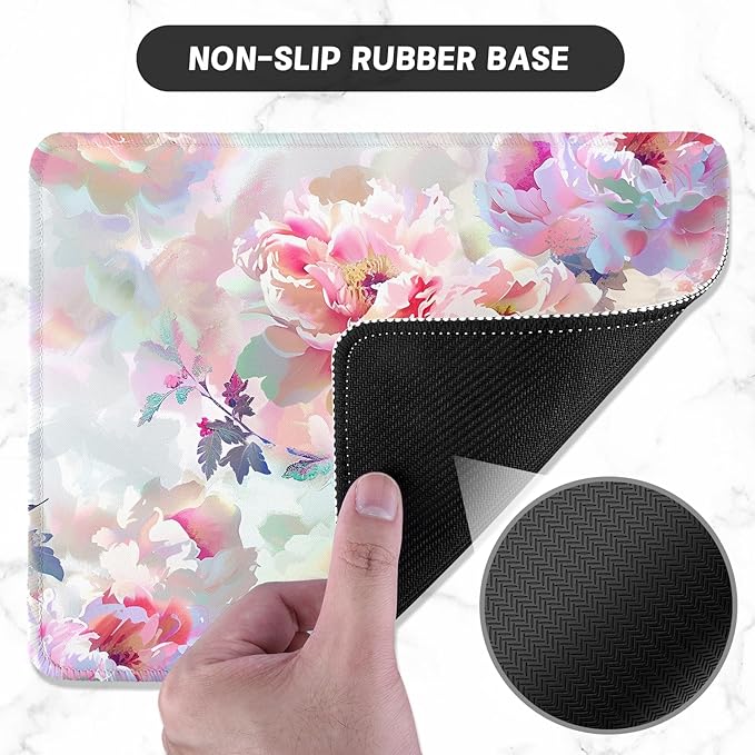 ITNRSIIET Mouse Pad with Stitched Edge Premium Textured Smooth Precise Operation Waterproof Washable Non-Slip Rubber Base Desktop Protection Mat, 10.2×8.3×0.12 inches, Beautiful Flowers