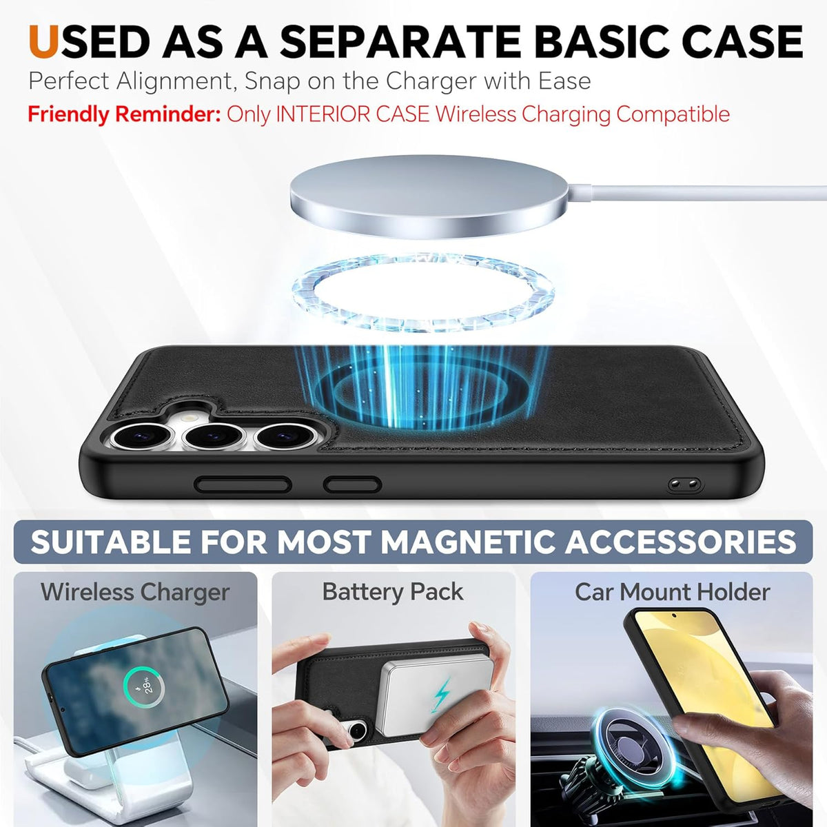 TUCCH Wallet Case for Galaxy S25, Removable 2 in 1 RFID Blocking [4 Card Slots] Wrist Strap [Wireless Charging] Kickstand PU Leather Magnetic Detachable Protective Cover for Galaxy S25 6.2", Black