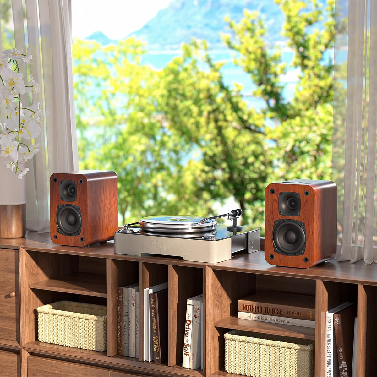 Saiyin Bluetooth Bookshelf Speakers for Record Player,Active Speakers with 3 Inch Woofer, Powered Speakers with Optical/AUX/TV-ARC Input for Turntable, PC and TV