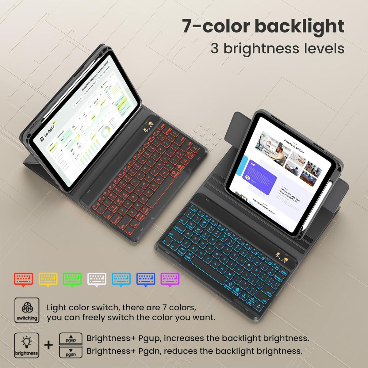 Magnetic Keyboard Case for iPad Air 5th 4th Generation 10.9 inch Pro 11 1st/2nd/3rd/4th, 7 Color Backlight BT Keyboard Folio with Pencil Holder 2022 2021 2020 2018 (Black