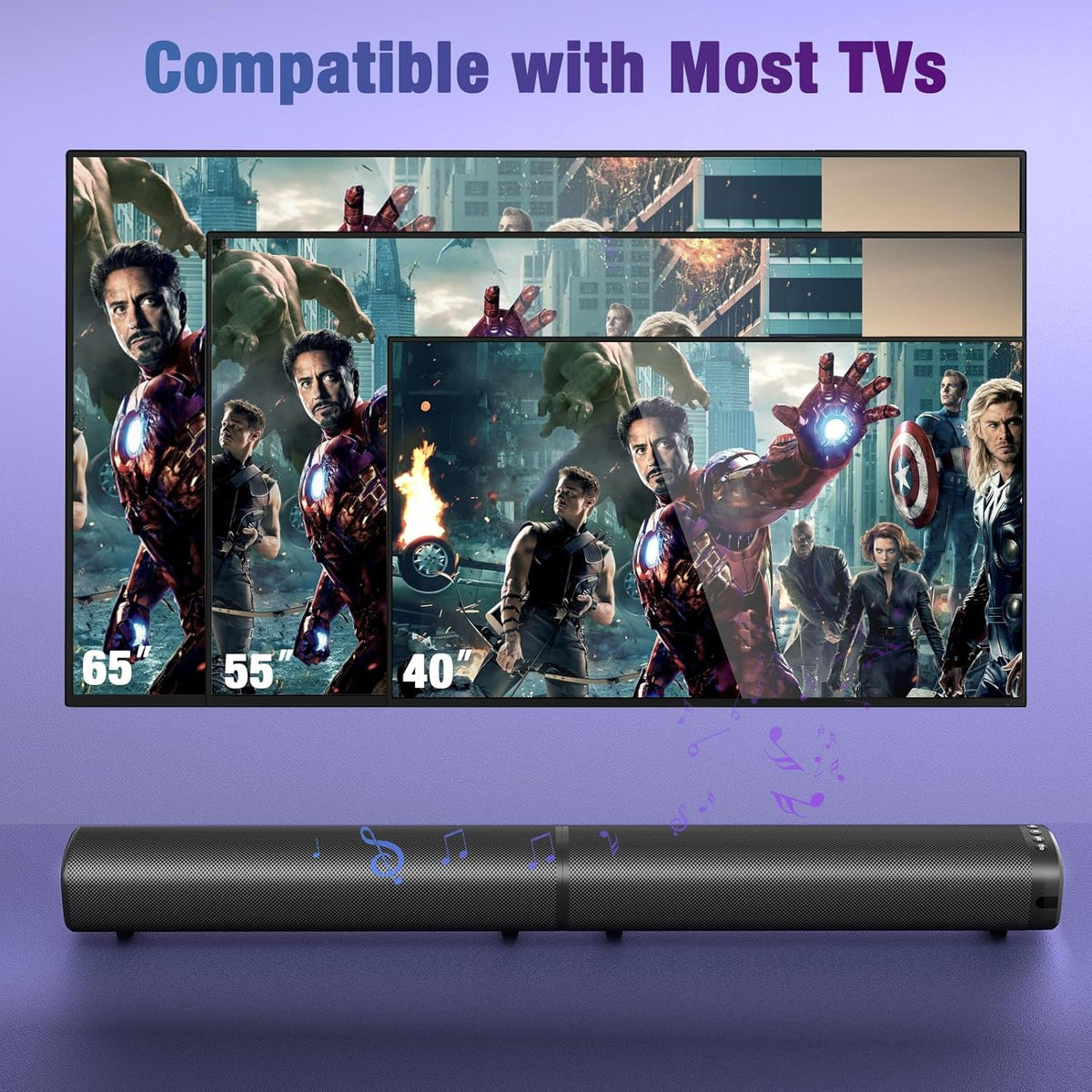 Sound Bar, 100W Sound Bar for Smart TV, Bluetooth 5.3 Soundbar, 2 in 1 Detachable Home Speaker Bass Effect, Home Theater Surround Sound, ARC/Optical/AUX/USB Connections, for TV/PC/Projectors