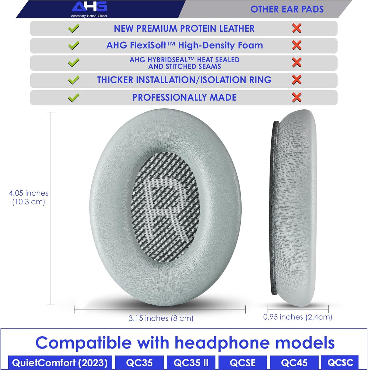 Replacement QC Ear Pad and Headband Pad Kit Cushion. Compatible with Bose QuietComfort (2023) QC45 QC35 QC35 II QC SC QC SE Wireless Noise Cancelling Headphones (Grey)