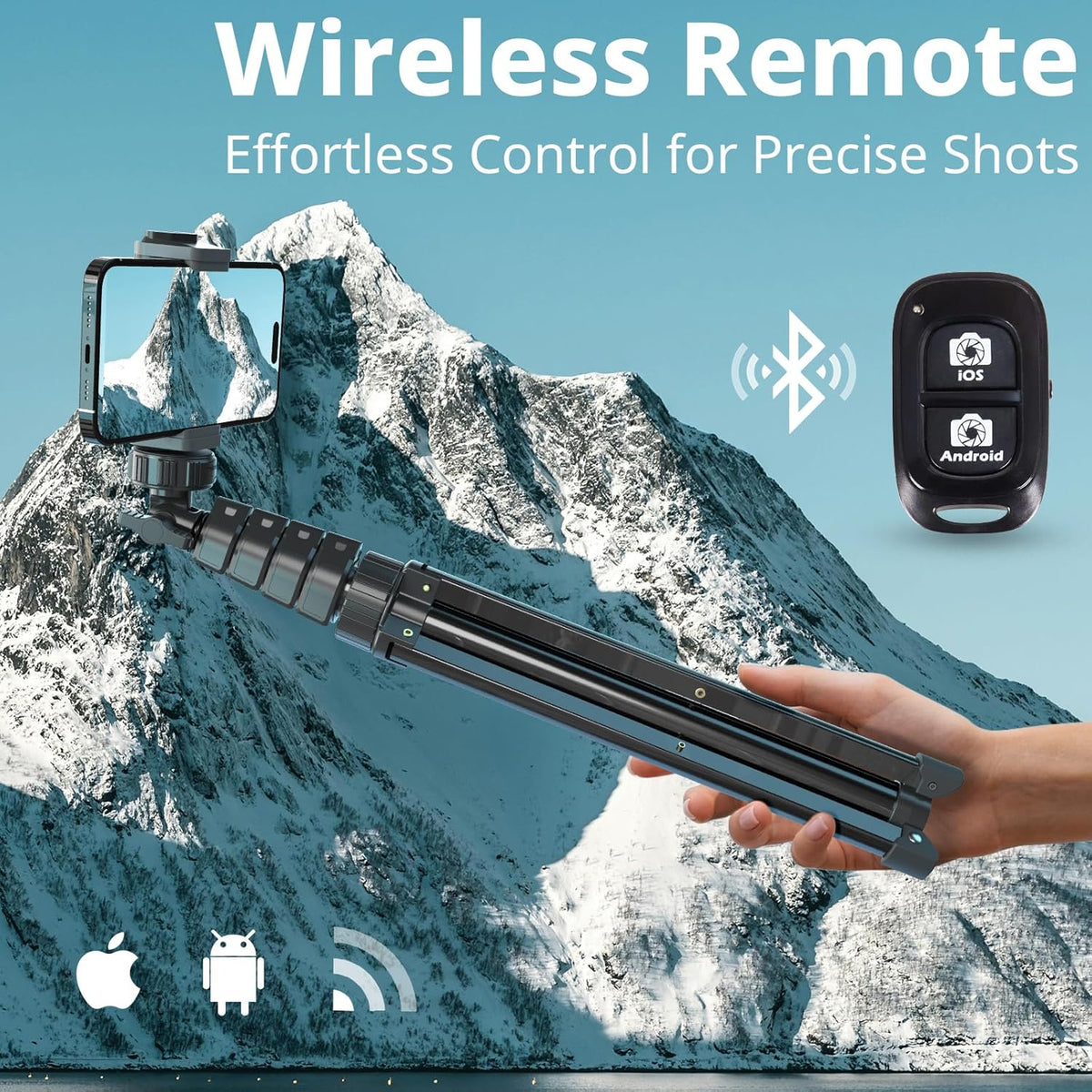 UBeesize 88’’ Flexible Phone Tripod with 14.95’’ Gooseneck, Remote and Phone Holder, Overhead Cell Phone Stand＆Selfie Stick for Video Recording, Compatible with iPhone Android Phone, Camera Black