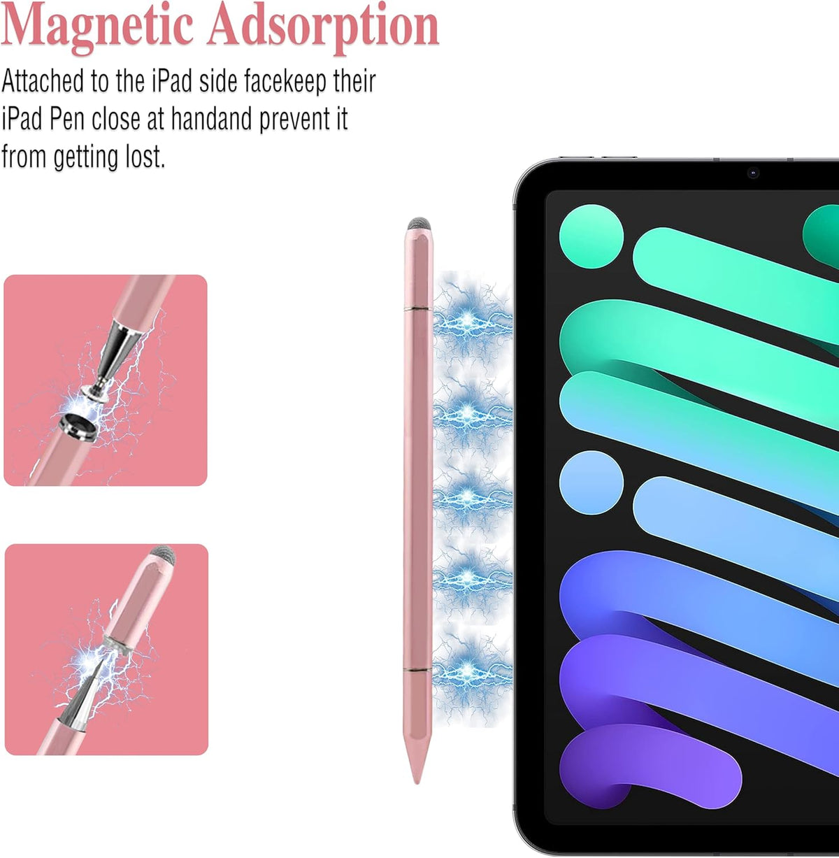 3 in 1 Universal Stylus Pen for Touchscreen,High Sensitivity & Precision Capacitive Stylus Pen for iPad Suitable for All Touch Screens of iPhone/iPad/Android/Samsung Galaxy/Tablets-Pink