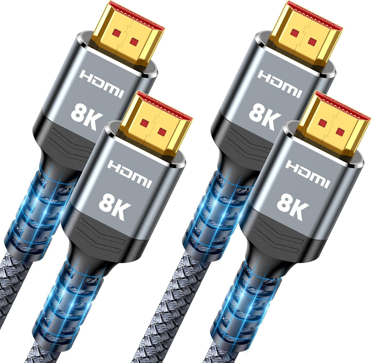8K 2.1 5FT/1.5M 2-Pack, 48Gbps 8K60Hz 4K120Hz 4K144Hz 3D HDR10 4:4:4 2.2&2.3 Highwings HDMI Cable High Speed HDMI