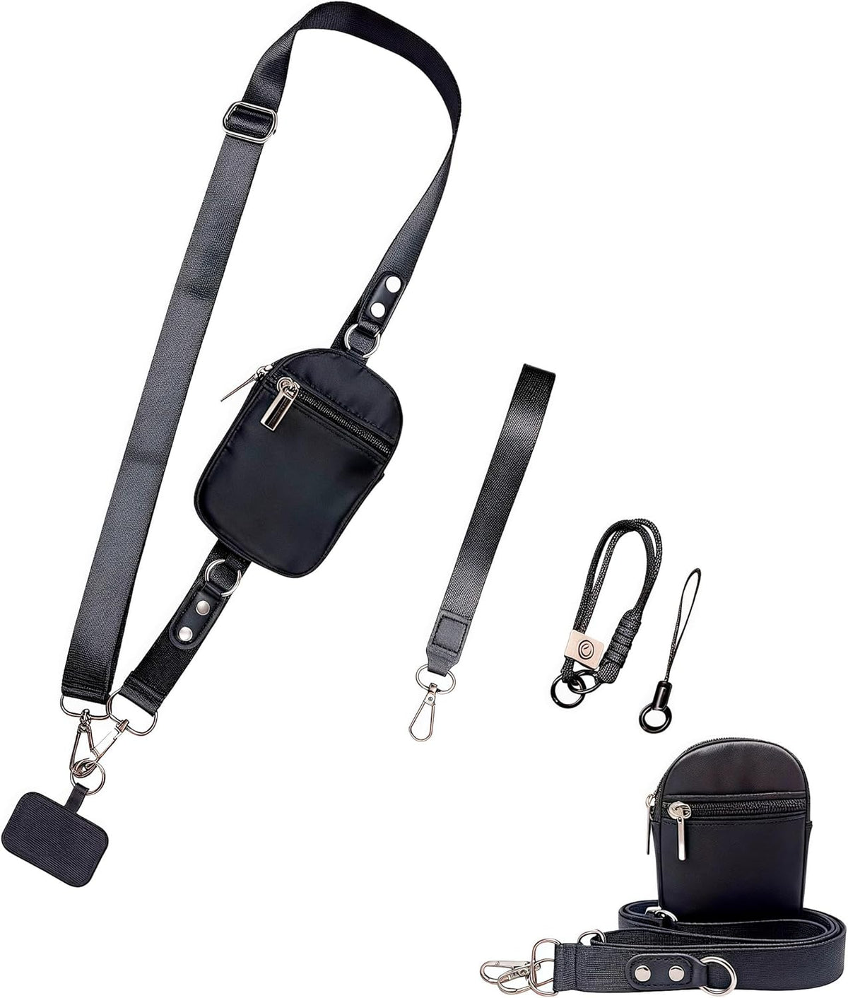 Clip and Go Strap for Phone with Wallet - Adjustable and Detachable Phone Lanyard Crossbody, Wrist Wallet for Home Travel