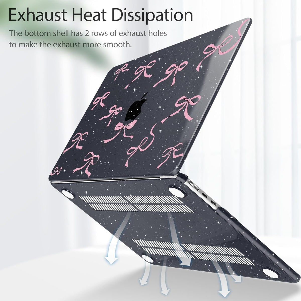 May Chen for MacBook Air 13.6 inch Case A3240 M4 A3113 M3 A2681 M2 with Retina Dispaly, 2025 2024 2023 2022 Release, Plastic Hard Shell Case with Screen Protector & Keyboard Cover, Black Glitter Bow
