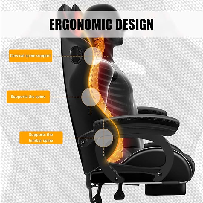 Ergonomic Professional Gaming Chair Gaming Chair with Massage Speaker LED Light and Footrest Comfortable Computer Recline with Headrest and Lumbar Support.Pink