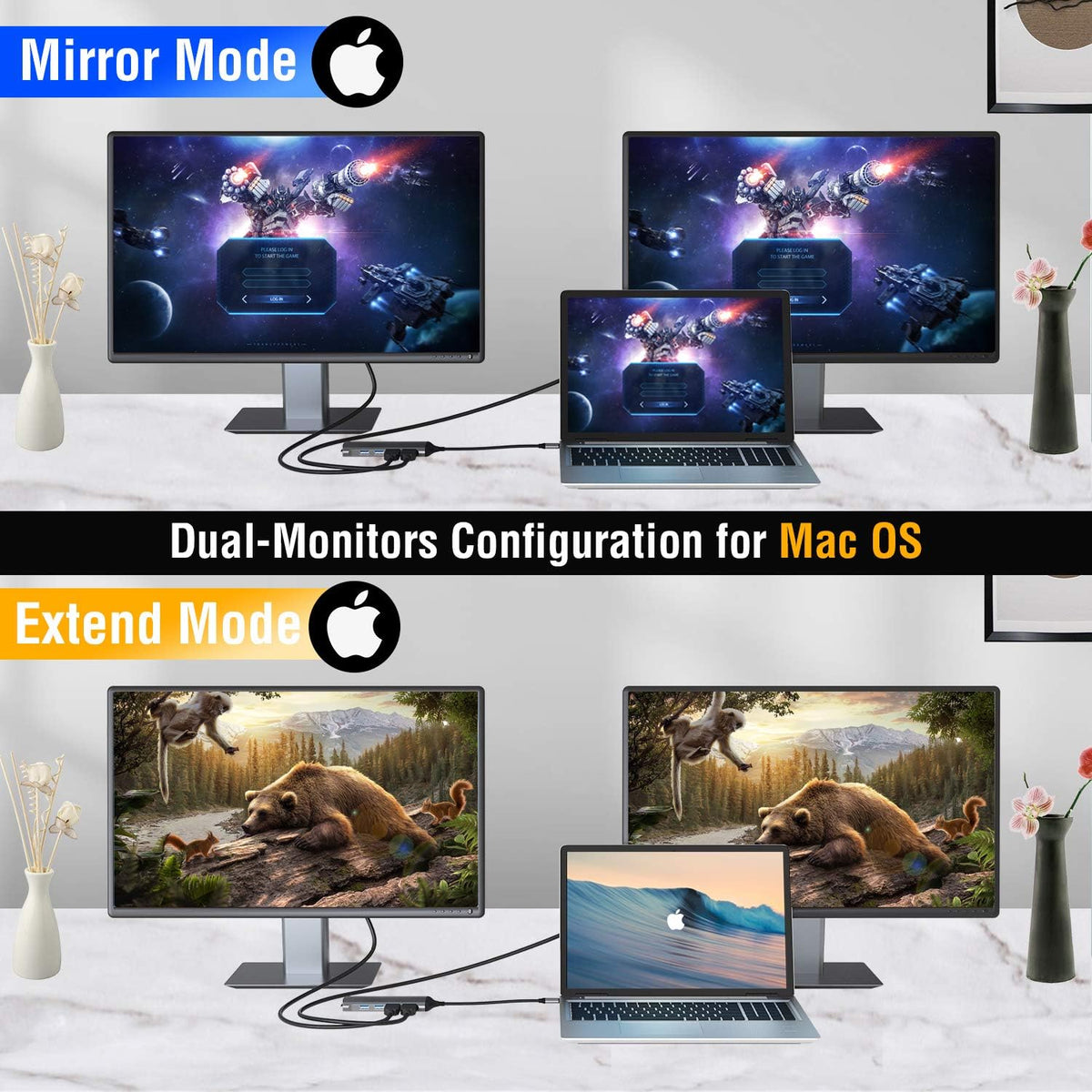 USB C Docking Station Dual Monitor, 7-in-1 Laptop Dock with 2 HDMI,100W PD, USB 3.0, SD/TF Card Reader Ports, Laptop Docking Station for Dell, HP, Lenovo, Surface and More