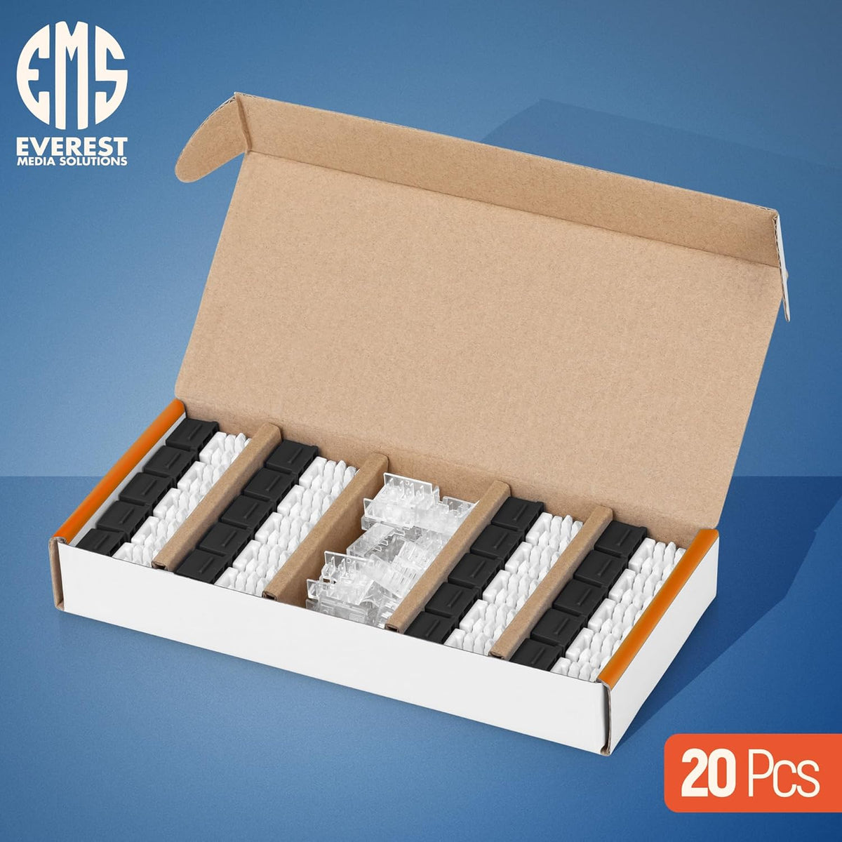 Everest 90° Angled RJ45 Cat6A Keystone Jacks 20-Pack in Black - Slim Profile Female RJ45 Connectors - Cat 6A Keystone Jack - Compatible with 90° Angled Speed Termination Tool - easyJACK (B094WB91H3)