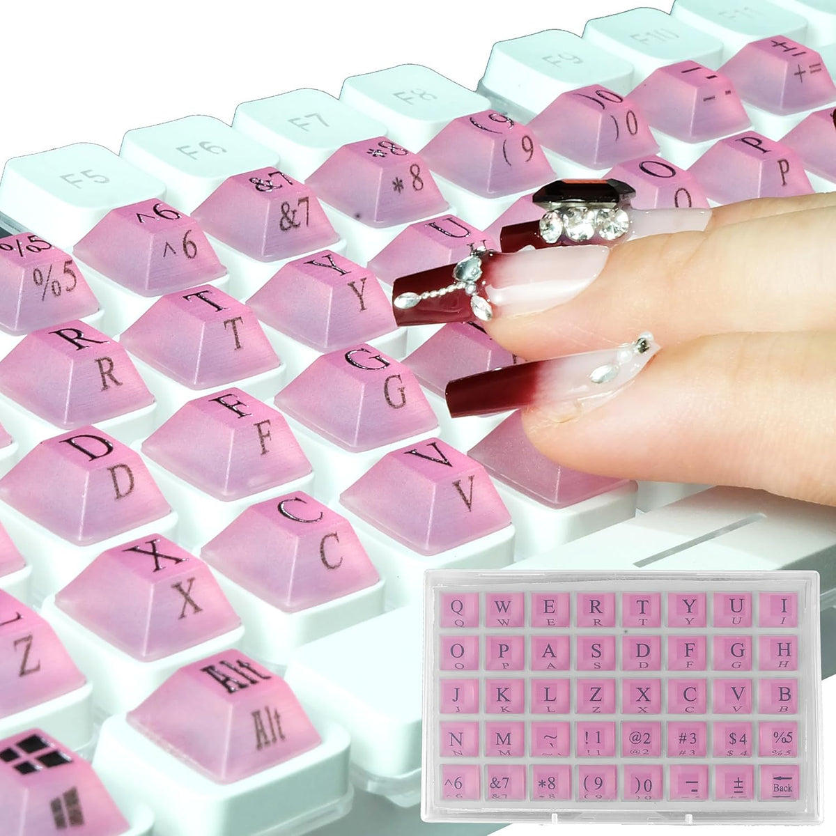 80 Pcs Keyboard Sticker for Long Nails Typing and Gaming, Symbolic and Alphanumeric Sticky Silicone Keys for Keyboards and Laptop (Purple)