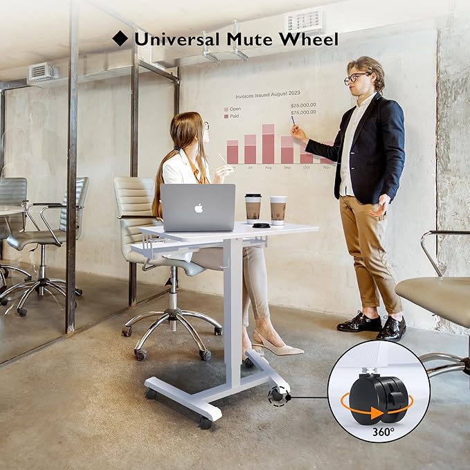 BONTEC Mobile Standing Desk with Keyboard Tray, Mobile Podium on Wheels