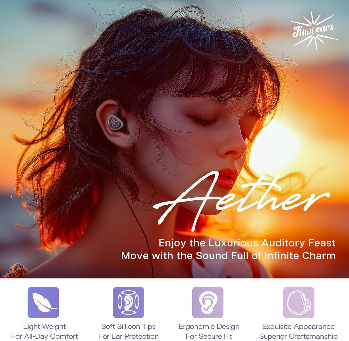 Linsoul Kiwi Ears Aether in Ear Monitor, 15.3mm Large Planar Driver IEM Earphone, HiFi Wired Earbuds, Gaming Earbuds with 2Pin Detachable Cable for Professional Musician Audiophile Gamer