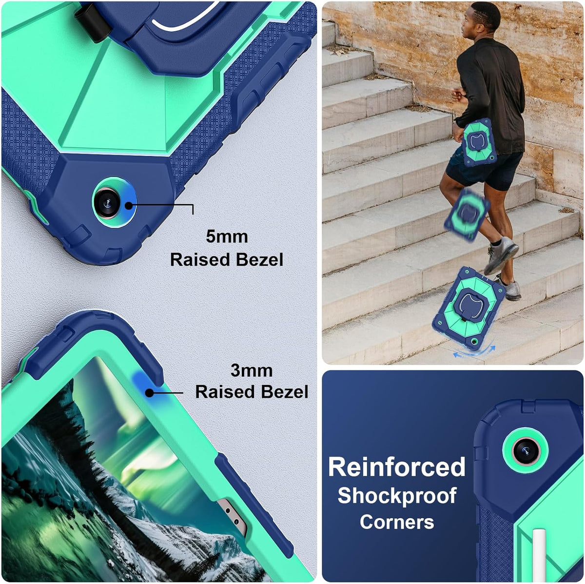 for Galaxy Tab A9 Plus Case 11 Inch, Rugged Case for Samsung Galaxy A9+ Tablet with Screen Protector 360 Rotating Stand Shoulder Strap Pen Holder, 2023 Model(SM-X210/X216/218), Navy Mint