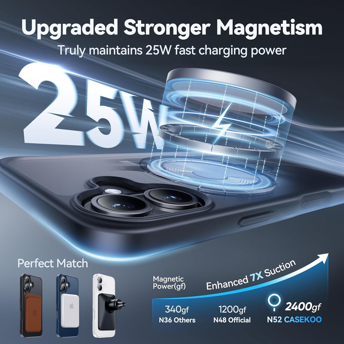 CASEKOO Designed for iPhone 16 Case with Magnetic Invisible Stand [Military Drop Protection] [Compatible with MagSafe] Shockproof Slim Translucent Matte Case 6.1 Inch, Black
