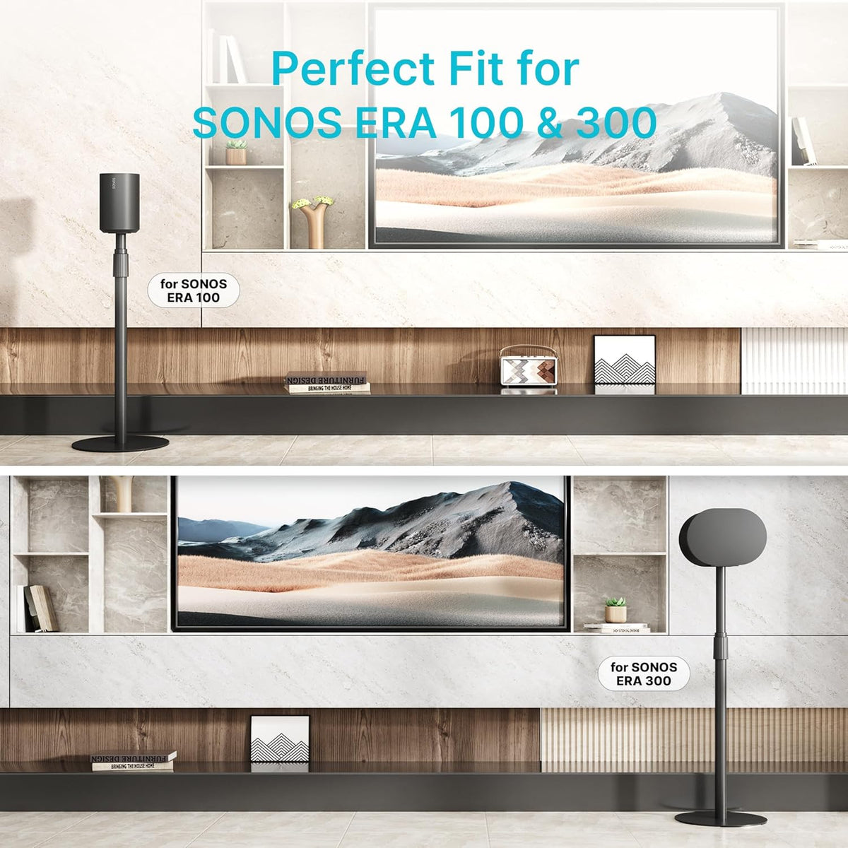 Adjustable Height Speaker Stands Compatible with SONOS Era 300 and Era 100, Height Adjustable up to 42.6'', Floor Stands with Cable Management, Speaker Mount, Black, 2 Pack (Pair)