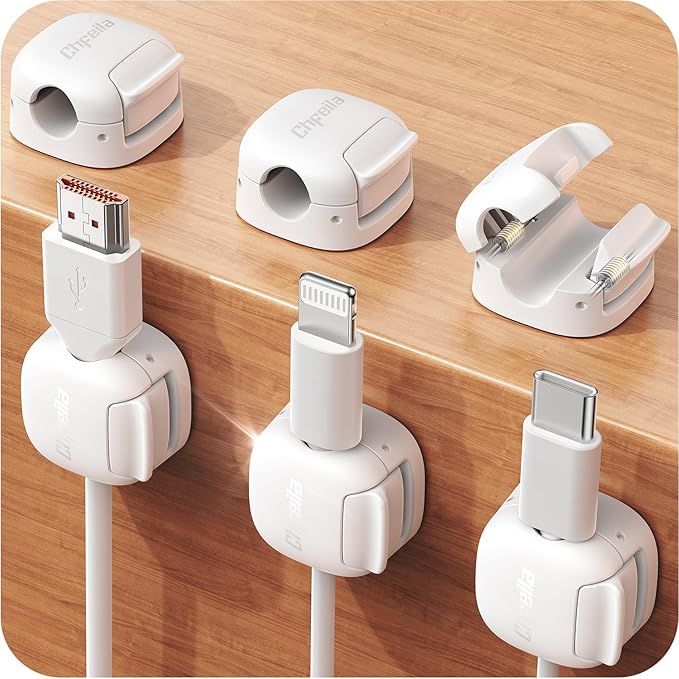 6Pack Cord Organizer, Spring Cable Clips [1s Lock] Cord Holder for Nightstand Car Home Office Desk Accessories Cubicle Decor for Women Men Guys Girls College Dorm Room Essentials Cute School Supplies