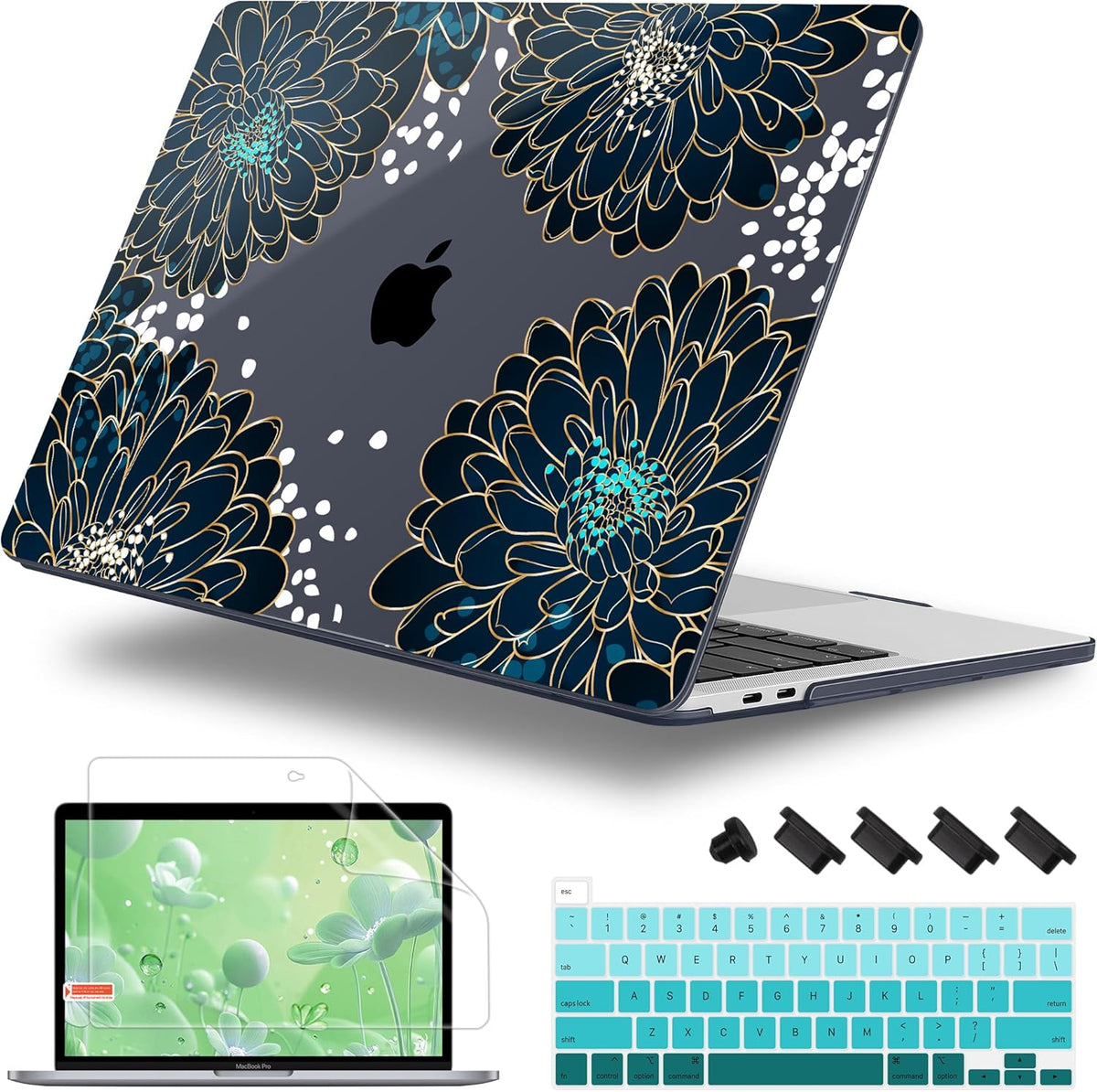 for MacBook Pro 16 inch Case 2019 2020 Release Model A2141, Plastic Hard Shell Cover with Keyboard Cover & Screen Protector for MacBook Pro 16 inch with Touch Bar & Touch ID, Luxury Floral