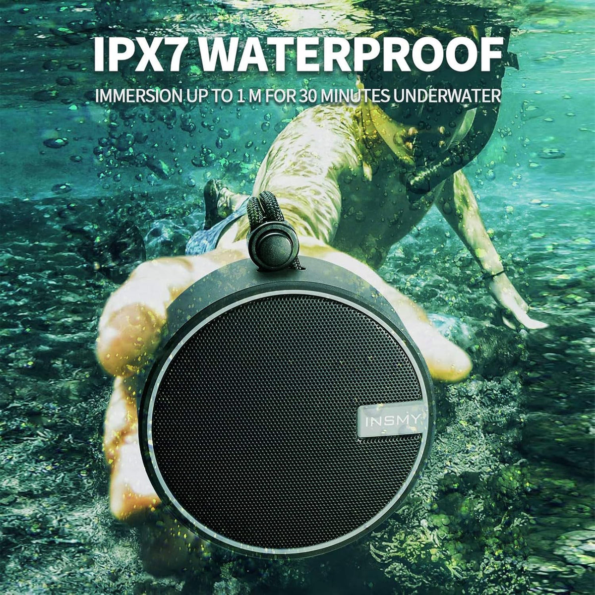 INSMY C12 IPX7 Waterproof Shower Bluetooth Speaker, Portable Small Speaker, Speakers Bluetooth Wireless Loud Clear Sound Support TF Card Suction Cup for Kayak Canoe Beach Gift (Black)