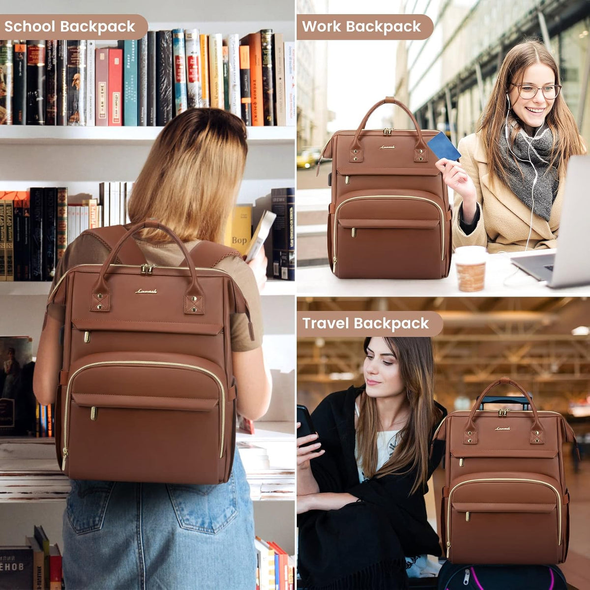 Backpack 15.6 inch,Travel Backpack LOVEVOOK Leather Laptop for Women Purse Nurse Teacher Carry On Computer