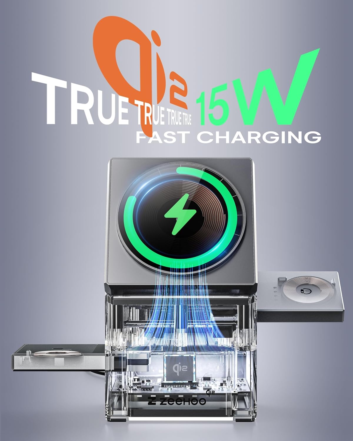 ZEEHOO 3 in 1 Charging Station for Apple, iPhone Mag-Safe Charger, Qi2 Certified, Rotating Wireless Charger Stand for iPhone 16,15,14,13,12 Series, Apple Watch, AirPods (USB-C Charger Included)
